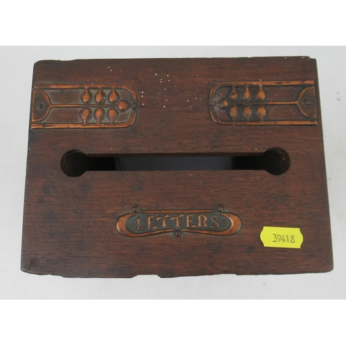 201 - An oak Arts and Crafts desk top letter post box, with metal mounts, 7.5ins x 5.5ins, height 6.5ins