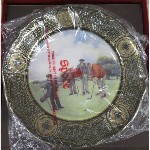 244 - A Spode golf cabinet plate and a Coalport cabinet plate, decorated with fruit