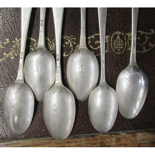 250 - Six mid 18th century silver teaspoons, five being picture back