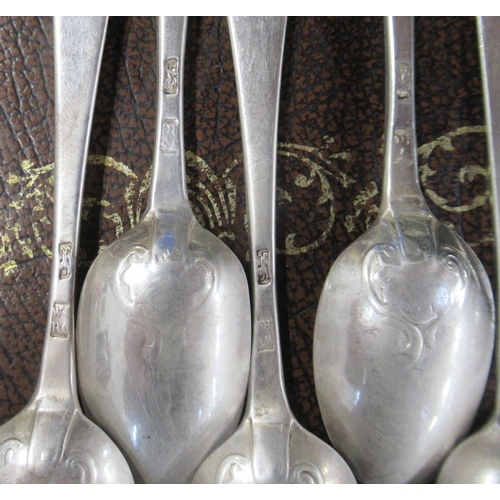 250 - Six mid 18th century silver teaspoons, five being picture back