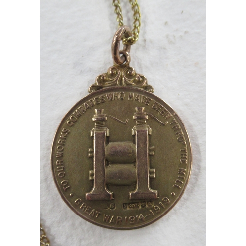 278 - A 9ct gold medallion, commemorating The Great War 1914-1919, on chain, weight 14.6g