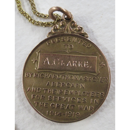 278 - A 9ct gold medallion, commemorating The Great War 1914-1919, on chain, weight 14.6g