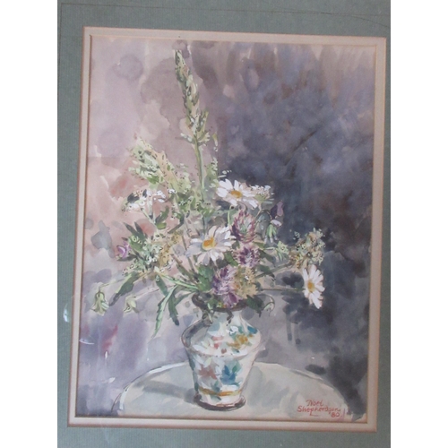 339 - Noel Shepherdson, watercolour, still life of flowers, together with a Noel Shepherdson, oil, two Ric... 