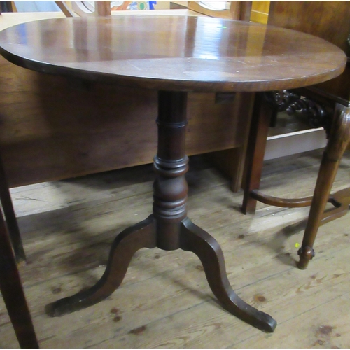 35 - An Antique oak bureau, width 33.5ins, together with an oak tripod table, diameter 29ins, height 30in... 