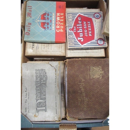 371 - Two boxes of assorted wooden jigsaws, mainly Royal Commemorative