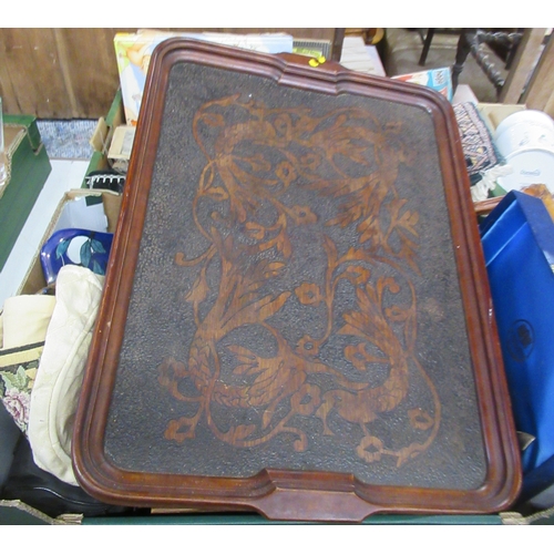 95B - Two boxes of assorted items, to include cutlery and a large wooden tray