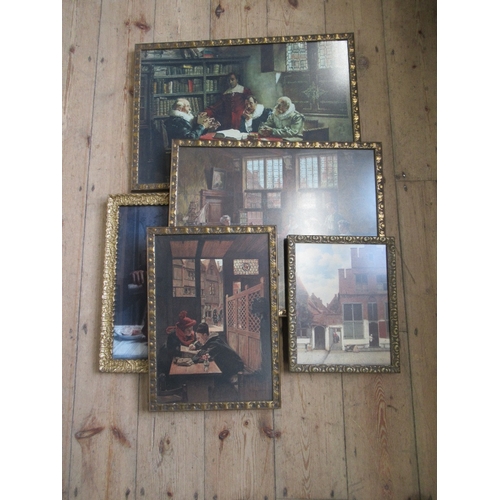 114 - A collection of 19th century style prints in gilt frames, with framers label to the reverse