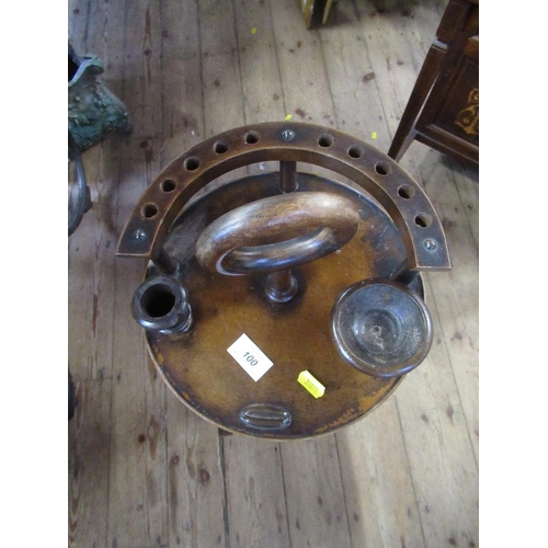 100 - A 19th century circular two tier smokers companion to include various bowls, match Stricker and pipe... 