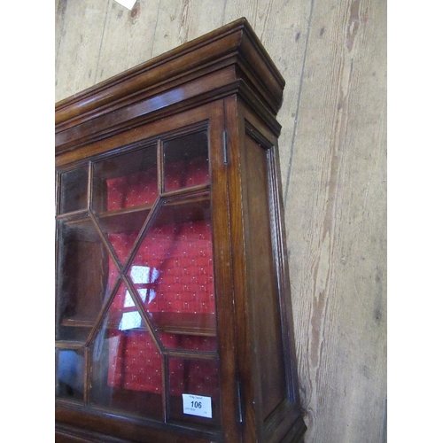 106 - An Edwardian mahogany wall cupboard with astragal glazed door open to reveal two shelves , width 17i... 