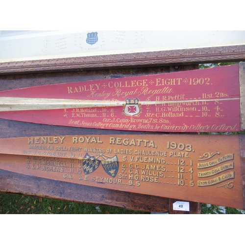 110 - Two rowing oars, one for the Henley Royal Regatta 1903, J D Stobart, the other for Radley College Ei... 