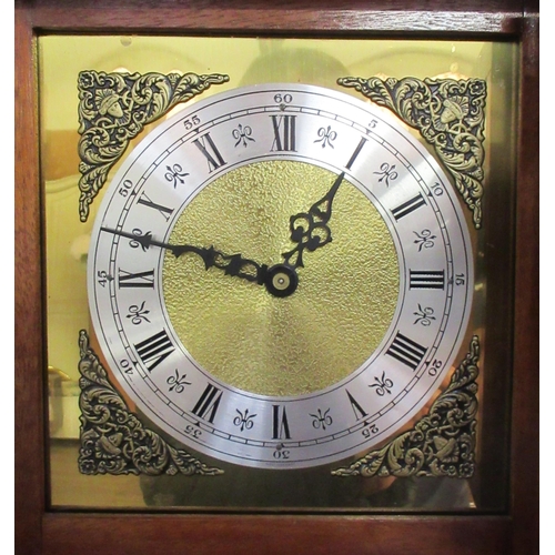 111 - A reproduction Grandmothers clock, with rectangular dial and part glazed short door, height approx 7... 