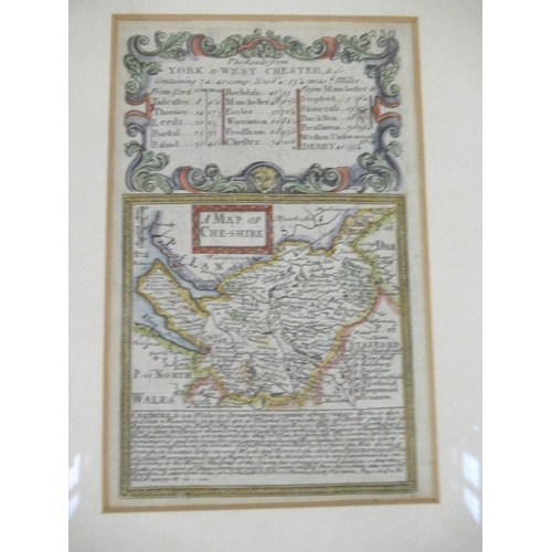 135 - A Bowen map of Cheshire 7.5ins x 4.5ins together with a framed map of Worcestershire