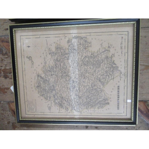 135 - A Bowen map of Cheshire 7.5ins x 4.5ins together with a framed map of Worcestershire