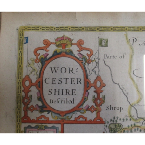 138 - John Speede, framed map of Worcestershire, 16.5ins x 21ins