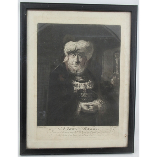 142 - A print after Rembrandt, a portrait of a Jewish Rabbi, by W Strange, 14.75ins x 11ins