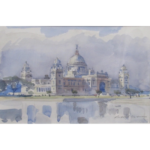 158 - A watercolour, indistinctly signed, An Indian Temple, together with three other watercolours, Easter... 