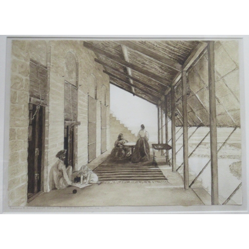 160 - M N Law, watercolour, figures on an Indian veranda, 10ins x 14ins together with Major Whitacre Allen... 