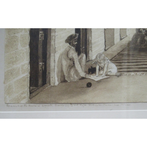 160 - M N Law, watercolour, figures on an Indian veranda, 10ins x 14ins together with Major Whitacre Allen... 