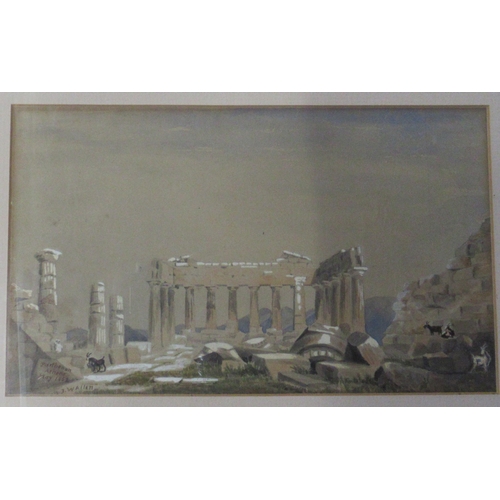 163 - J Whitacre Allen, two watercolours, Ruins with goats, 6ins x 10ins, Continental buildings with figur... 