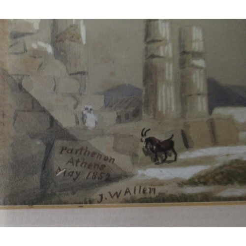 163 - J Whitacre Allen, two watercolours, Ruins with goats, 6ins x 10ins, Continental buildings with figur... 