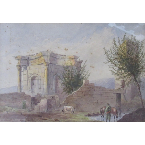 164 - J Whitacre Allen, three watercolours of Ruin buildings and a castle, 7ins x 10ins and down