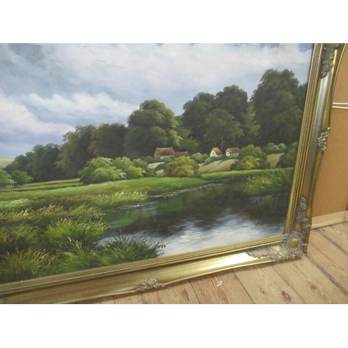 177 - K. Harrison, oil on canvas, river scene, signed, 24ins x 34ins