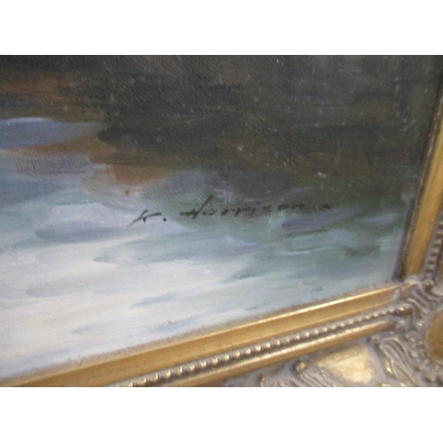 177 - K. Harrison, oil on canvas, river scene, signed, 24ins x 34ins