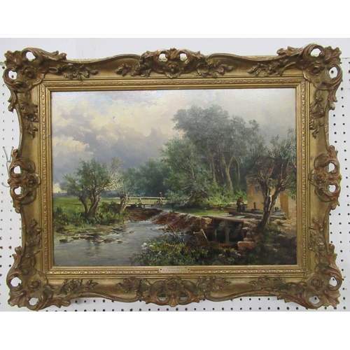 179 - E J Nieman, oil on canvas, Ludford Mill, River Teme Ludlow, 20ins x 14ins