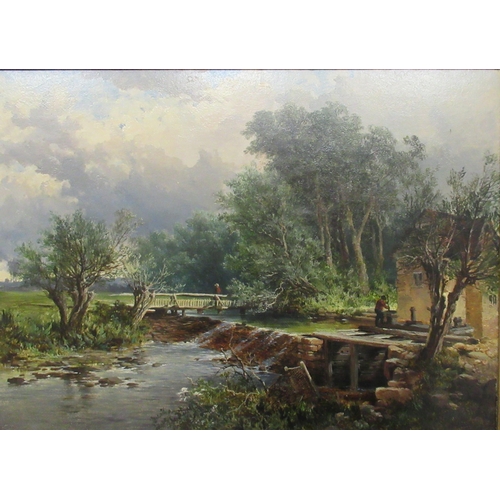 179 - E J Nieman, oil on canvas, Ludford Mill, River Teme Ludlow, 20ins x 14ins