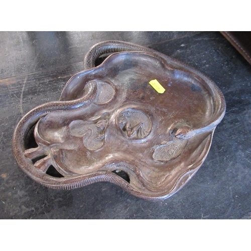 208 - A hardwood tray with an intertwined snake chasing a frog on a lily pad