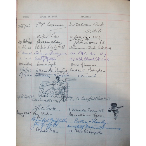 228 - A visitors book for the B.B.C Overseas Radio Service, mainly when it was based at 200 Oxford St, cov... 