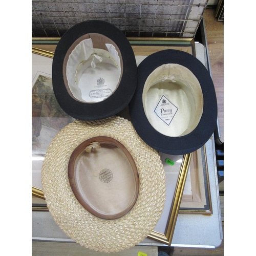 235 - Two Patey London ladies dressage riding top hats, together with a Locke & Co straw boater