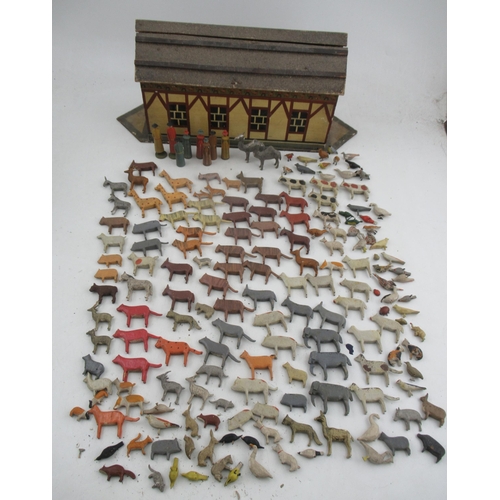 247 - A 19th century Noah's ark, together with a collection of painted wooden animals, figures and birds