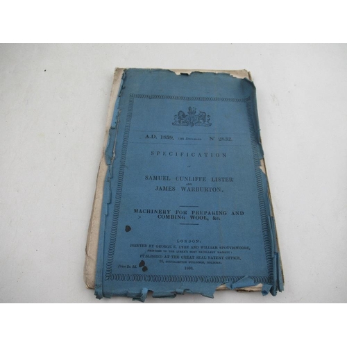 267 - Samuel Cunliffe Lister and James Warburton, original letters of patent for Machinery for Preparing a... 