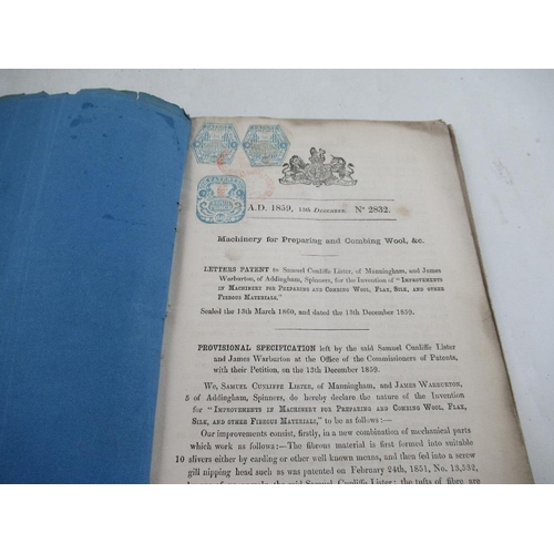 267 - Samuel Cunliffe Lister and James Warburton, original letters of patent for Machinery for Preparing a... 