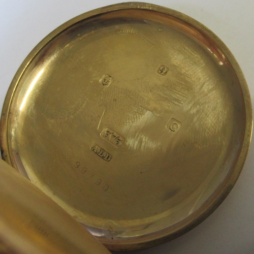 376 - A 9ct gold cased pocket watch, the enamel dial inscribed Prestons Ltd with subsidiary seconds dial, ... 