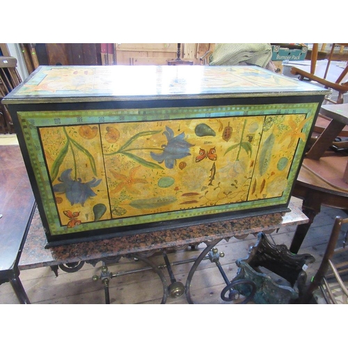 46 - A modern painted chest , decorated with flowers, butterflies etc, width 37ins, height 19ins, depth 1... 