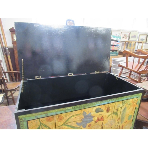 46 - A modern painted chest , decorated with flowers, butterflies etc, width 37ins, height 19ins, depth 1... 