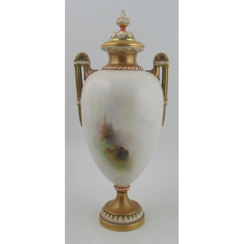 530 - A large two handled Royal Worcester covered vase, fully painted with sheep in a Highland landscape w... 