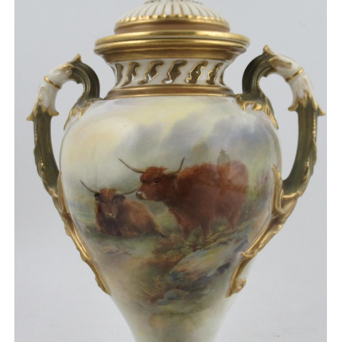 534 - A Royal Worcester covered vase, decorated with Highland cattle in landscape by John Stinton, with a ... 