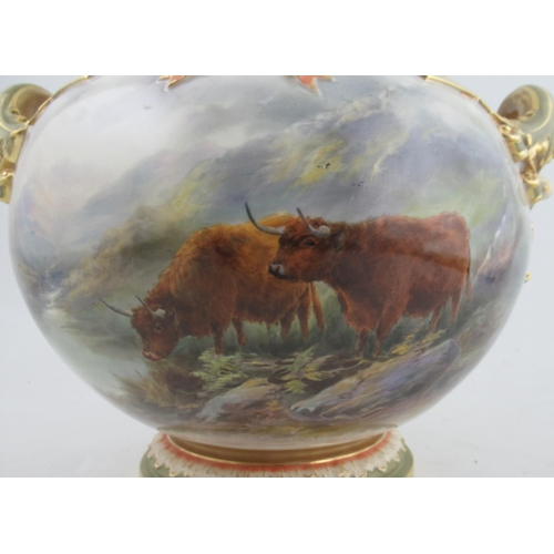 535 - A Royal Worcester Bow piece, fully painted with Highland cattle in landscape by Stinton, shape numbe... 