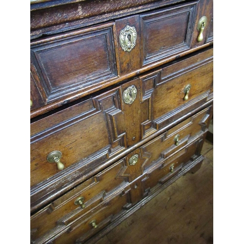 65 - A late 17th century / early 18th century oak chest of four drawers with molded front, width 39ins, d... 