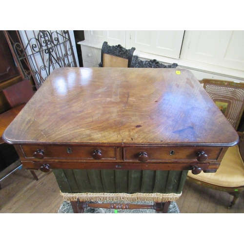 66 - A 19th century mahogany rectangular work table with one fitted and one other slide out drawer above ... 