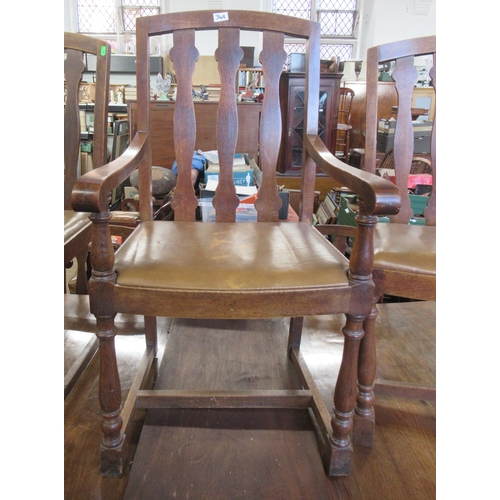 34A - A set of 10 (8+2) early 20th century oak dining chairs having three shaped splats to the back