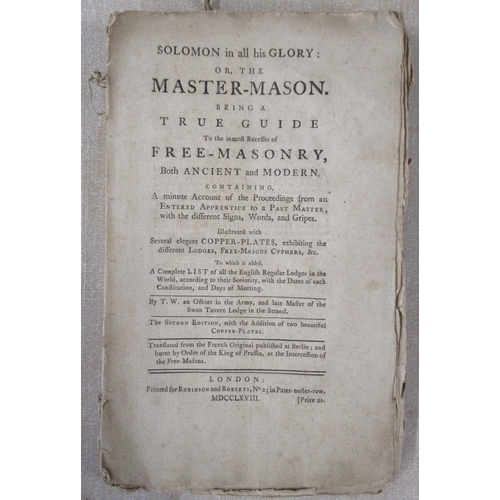 123 - The Master-Mason, 1768, together with other Masonic books and a Shakespeare book