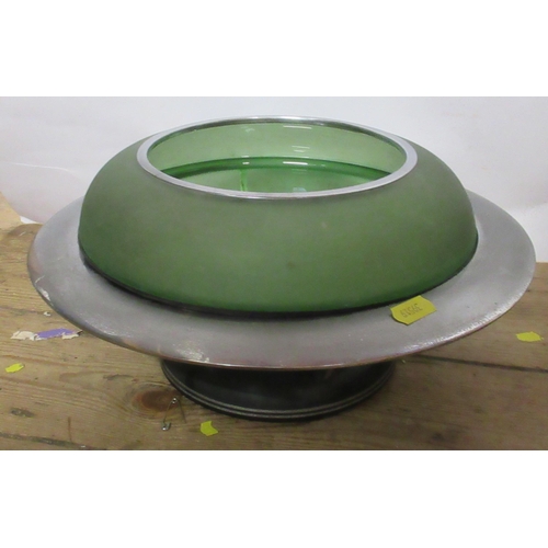 142 - Joseph Lucas, a chrome and green glass bowl, with list out green liner together with a tray