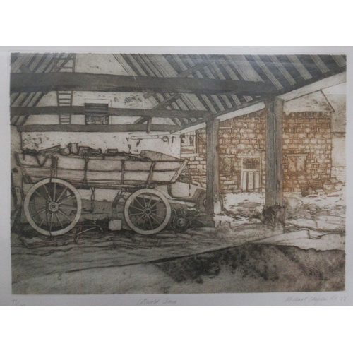 184 - Michael Chaplin, limited edition print, A Cotswold Barn, 15ins x 20ins, together with Joan Hewett, w... 