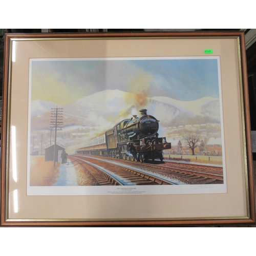 187 - John R Mason, oil on canvas, steam train, together with Eric Bottomley, print, The Cathedrals at Mal... 