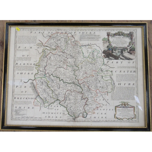 188 - Four Antique hand coloured maps, Bowen Map of Herefordshire, 21.5ins x 30ins, Draytons map with Here... 