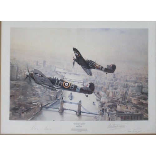 189 - Robert Taylor, coloured print, Victory Salute, with signatures, 15ins x 20.5ins